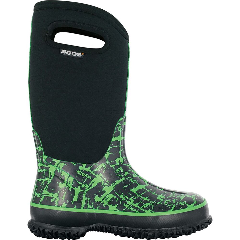 Bogs Boys Black Green Graffiti‎ Classic High Waterproof Winter Boots Size US 7
